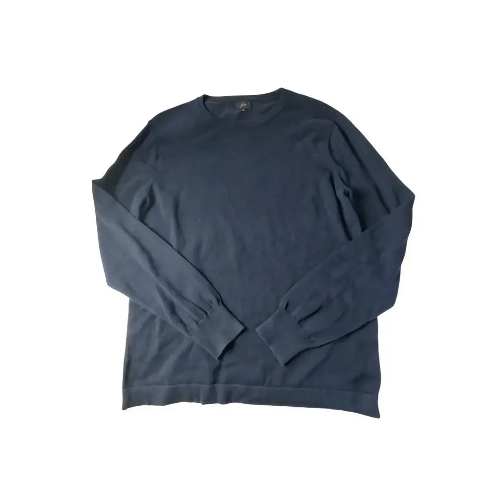 J. Crew Cotton Crewneck Knit Sweater Navy Blue Men's Medium Preppy Ski Layers